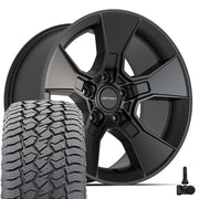 Set(4) 17x8.5 DF02 Satin Black - 5x127 +12ET with 265/70r17 Sailun TerraMax AT2 Tires &amp; TPMS
