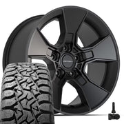Set(4) 17x8.5 DF02 Satin Black - 5x127 +12ET with 33x12.50r17 TBB TS-57 RT Tires &amp; TPMS
