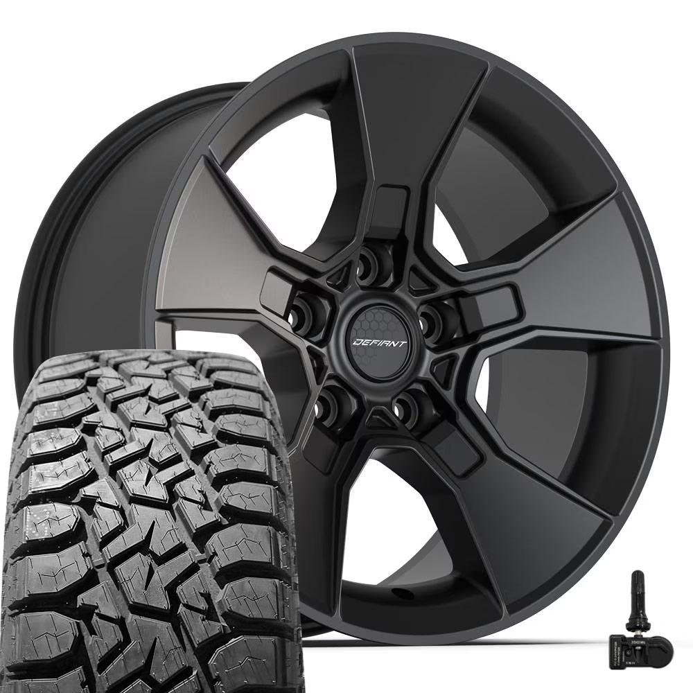 DEFIANT DF02 17x8.5 5x127 Satin Black Wheels 33x12.50r17 TBB TS-57 RT ...
