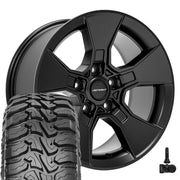 Set(5) 17x8.5 DF02 Satin Black - 5x127 +12ET with 33x12.50r17 Nexen Roadian MTX Tires &amp; TPMS