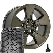 Set(4) 17x8.5 DF02 Satin Bronze - 5x127 +12ET with 33x12.50r17 Nexen Roadian MTX Tires &amp; TPMS