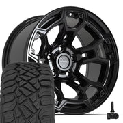 Set(5) 17x9 DF03 Gloss Black - 5x127 -12ET with 33x12.50r17 Sailun TerraMax RT Tires &amp; TPMS