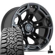 Set(5) 17x9 DF03 Satin Black with Dark Satin Charcoal 2-Tone - 5x127 -12ET with 33x12.50r17 TBB TS-57 RT Tires &amp; TPMS