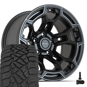 Set(4) 17x9 DF03 Satin Black with Dark Satin Charcoal 2-Tone - 5x127 -12ET with 33x12.50r17 Sailun TerraMax RT Tires &amp; TPMS