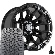 Set(4) 18x9 DF03 Gloss Black - 6x139.7 -12ET with 275/65r18 Sailun TerraMax AT2 Tires &amp; TPMS