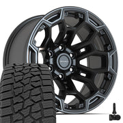 Set(4) 18x9 DF03 Satin Black with Dark Satin Charcoal 2-Tone - 6x139.7 -12ET with 275/65r18 Ironman All Country AT-X Tires &amp; TPMS