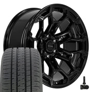 Set(4) 20x9 DF03 Gloss Black - 6x139.7 -12ET with 275/55r20 Bridgestone Dueler Alenza HL Plus Tires &amp; TPMS