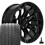 Set(4) 20x9 DF03 Gloss Black - 6x139.7 -12ET with 275/55r20 Goodyear Eagle LS2 Tires &amp; TPMS