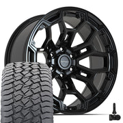 Set(4) 20x9 DF03 Gloss Black - 6x139.7 -12ET with 275/55r20 Sailun TerraMax AT2 Tires &amp; TPMS