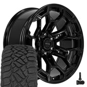 Set(4) 20x9 DF03 Gloss Black - 6x139.7 -12ET with 275/55r20 Sailun TerraMax RT Tires &amp; TPMS