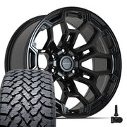 Set(4) 20x9 DF03 Gloss Black - 6x139.7 -12ET with 275/55r20 TBB TS-37 AT Tires &amp; TPMS