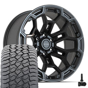 Set(4) 20x9 DF03 Satin Black with Dark Satin Charcoal 2-Tone - 6x139.7 -12ET with 275/55r20 Sailun TerraMax AT2 Tires &amp; TPMS