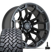 Set(4) 20x9 DF03 Satin Black with Dark Satin Charcoal 2-Tone - 6x139.7 -12ET with 275/55r20 TBB TS-37 AT Tires &amp; TPMS