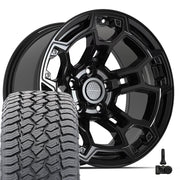 Set(5) 17x9 DF03B Gloss Black - 5x127 -12ET with 265/70r17 Sailun TerraMax AT2 Tires &amp; TPMS