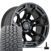 Set(5) 17x9 DF03B Satin Black with Dark Satin Charcoal 2-Tone - 5x127 -12ET with 265/70r17 Sailun TerraMax AT2 Tires &amp; TPMS