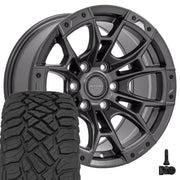Set(4) 17x9 DF04 Dark Satin Charcoal - 6x135 +12ET with 33x12.50r17 Sailun TerraMax RT Tires &amp; TPMS