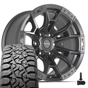 Set(4) 17x9 DF04 Dark Satin Charcoal - 6x135 +12ET with 33x12.50r17 TBB TS-57 RT Tires &amp; TPMS