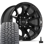 Set(4) 20x9 DF04 Satin Black - 6x135 +12ET with 275/55r20 Sailun TerraMax AT2 Tires &amp; TPMS