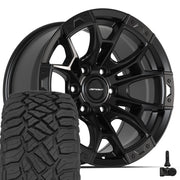 Set(4) 20x9 DF04 Satin Black - 6x135 +12ET with 275/55r20 Sailun TerraMax RT Tires &amp; TPMS