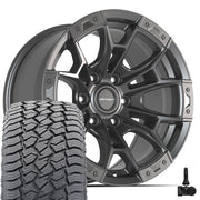 Set(4) 20x9 DF04 Satin Gunmetal - 6x135 +12ET with 275/55r20 Sailun TerraMax AT2 Tires &amp; TPMS