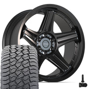 Set(4) 22x10 DF07 Satin Black - 6x139.7 -12ET with 285/45r22 Sailun TerraMax AT2 Tires &amp; TPMS