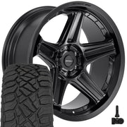 Set(4) 22x10 DF07 Satin Black - 6x139.7 -12ET with 33x12.50r22 Sailun TerraMax RT Tires &amp; TPMS