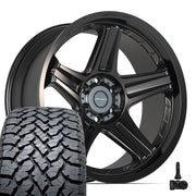 Set(4) 22x10 DF07 Satin Black - 6x139.7 -12ET with 285/45r22 TBB TS-37 AT Tires &amp; TPMS