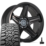 Set(4) 22x10 DF07 Satin Black - 6x139.7 -12ET with 33x12.50r22 TBB TS-57 RT Tires &amp; TPMS