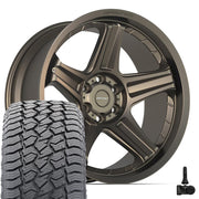 Set(4) 22x10 DF07 Satin Bronze - 6x139.7 -12ET with 285/45r22 Sailun TerraMax AT2 Tires &amp; TPMS
