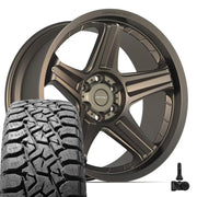 Set(4) 22x10 DF07 Satin Bronze - 6x139.7 -12ET with 33x12.50r22 TBB TS-57 RT Tires &amp; TPMS