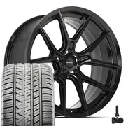 Set(4) 20x9 DF08 Gloss Black - 5x114.3 +35ET with 245/45r20 Sailun Atrezzo SVA2 Tires &amp; TPMS