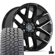 Set(4) 20x9 DF17A Gloss Black - 6x139.7 +18ET with 275/55r20 Sailun TerraMax AT2 Tires &amp; TPMS