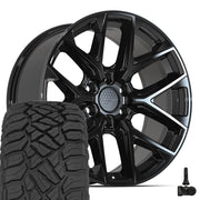 Set(4) 20x9 DF17A Gloss Black - 6x139.7 +18ET with 275/55r20 Sailun TerraMax RT Tires &amp; TPMS