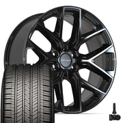 Set(4) 22x9 DF17A Gloss Black - 6x139.7 +18ET with 285/45r22 Goodyear Eagle Touring Tires &amp; TPMS