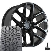 Set(4) 22x9 DF17A Gloss Black - 6x139.7 +18ET with 285/45r22 Sailun TerraMax AT2 Tires &amp; TPMS