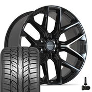 Set(4) 24x10 DF17A Gloss Black - 6x139.7 +24ET with 295/35r24 Sailun Atrezzo SVR LX+ Tires &amp; TPMS