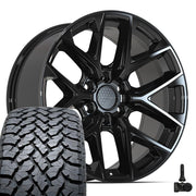 Set(4) 20x9 DF17B Gloss Black - 6x139.7 +18ET with 275/55r20 TBB TS-37 AT Tires &amp; TPMS