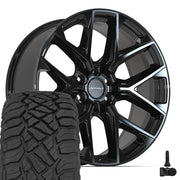 Set(4) 22x9 DF17B Gloss Black - 6x139.7 +18ET with 285/45r22 Sailun TerraMax RT Tires &amp; TPMS