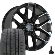 Set(4) 22x9 DF17C Gloss Black - 6x135 +18ET with 285/45r22 Bridgestone Dueler Alenza HL Tires &amp; TPMS