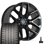 Set(4) 22x9 DF17C Gloss Black - 6x135 +18ET with 285/45r22 Goodyear Eagle Touring Tires &amp; TPMS
