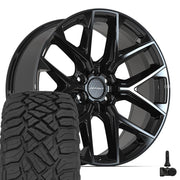 Set(4) 22x9 DF17C Gloss Black - 6x135 +18ET with 285/45r22 Sailun TerraMax RT Tires &amp; TPMS
