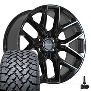 Set(4) 22x9 DF17C Gloss Black - 6x135 +18ET with 285/45r22 TBB TS-37 AT Tires &amp; TPMS