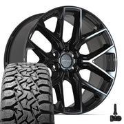 Set(4) 22x9 DF17C Gloss Black - 6x135 +18ET with 33x12.50r22 TBB TS-57 RT Tires &amp; TPMS