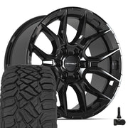 Set(4) 20x9 DF18A Gloss Black - 6x139.7 +18ET with 275/55r20 Sailun TerraMax RT Tires &amp; TPMS