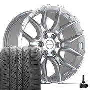 Set(4) 20x9 DF18A Gloss Silver Machined - 6x139.7 +18ET with 275/55r20 Goodyear Eagle LS2 Tires &amp; TPMS