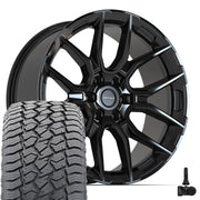 Set(4) 22x9 DF18A Gloss Black - 6x139.7 +18ET with 285/45r22 Sailun TerraMax AT2 Tires &amp; TPMS