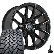 Set(4) 22x9 DF18A Gloss Black - 6x139.7 +18ET with 285/45r22 TBB TS-37 AT Tires &amp; TPMS