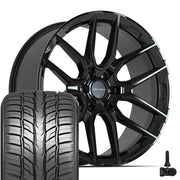 Set(4) 24x10 DF18A Gloss Black - 6x139.7 +24ET with 295/35r24 Sailun Atrezzo SVR LX+ Tires &amp; TPMS
