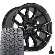 Set(4) 20x9 DF18B Gloss Black - 6x139.7 +18ET with 275/55r20 Sailun TerraMax AT2 Tires &amp; TPMS