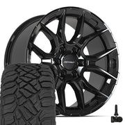 Set(4) 20x9 DF18B Gloss Black - 6x139.7 +18ET with 275/55r20 Sailun TerraMax RT Tires &amp; TPMS